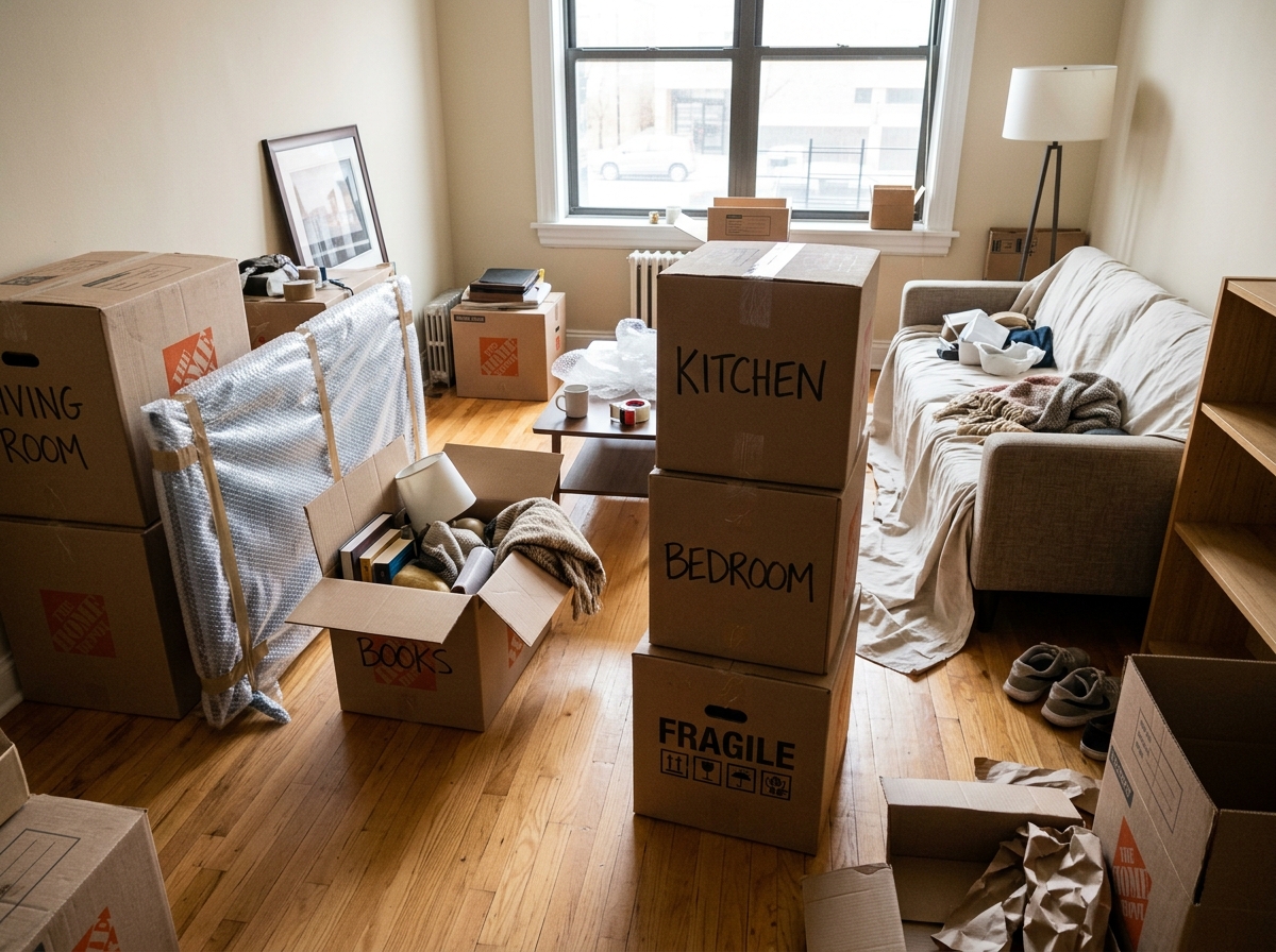 Household boxes organized for shifting